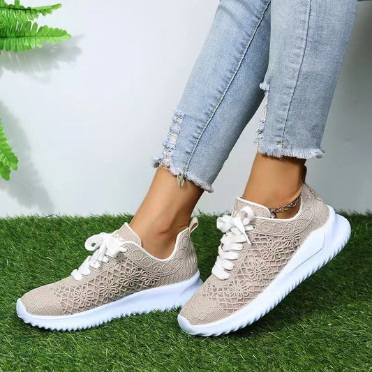 Women's Plus Size Lace-up Hollow Flower Breathable Casual Shoes