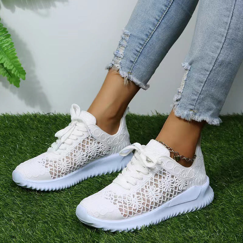 Women's Plus Size Lace-up Hollow Flower Breathable Casual Shoes